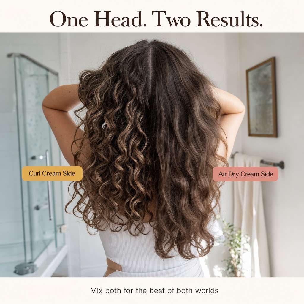 One head, two results — Curl Cream side vs Air Dry Cream side